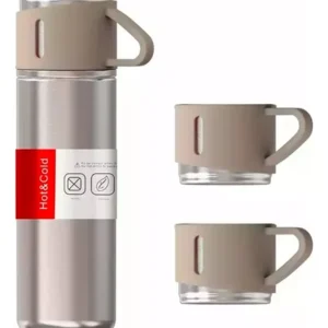Set Termo Vaso Térmico Acero Inox 500Ml + 3 Tazas Beige