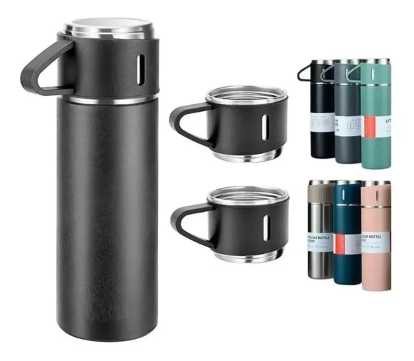 Set Termo Vaso Térmico Acero Inox 500Ml + 3 Tazas Rosado - Imagen 2