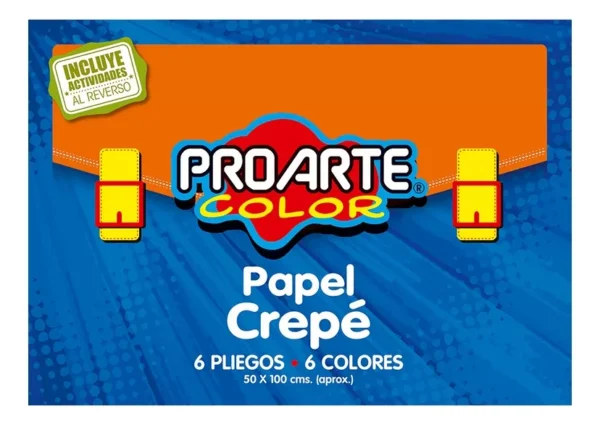 ESTUCHE PAPEL CREPE PROARTE 6 HOJAS, 6 COLORES, 50x100 CM