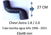 Manguera Bomba De Agua-Chevrolet.Astra 1.8 / 2.0 Tubo Bomba Agua Año 1996 - 2015 -27 Cm