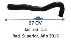 Manguera Radiador Superior-Jac  S-3  1.6 Radiador Superior, Año 2016 -67 Cm