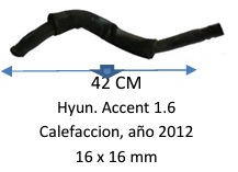 Manguera Calefacción-Hyundai. Accent 1.6 Calefacción, Año 2012 -42 Cm