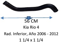 Manguera Radiador Inferior-Kia Rio 4 Radiador Inferior, Año 2006 - 2012 -56 Cm