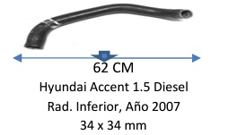 Manguera Radiador Inferior-Hyundai Accent 1.5 Diesel Radiador Inferior , Año 2007 -62 Cm
