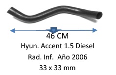 Manguera Radiador Inferior-Hyundai Accent 1.5 Diesel Radiador Inferior , Año 2006- 46 Cm