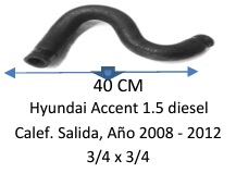 Manguera Calefacción-Hyundai Accent 1.5 Diesel Calefacción. Salida ,Año 2008 - 2012 -40 Cm
