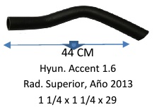 Manguera Radiador Superior-Hyundai.Accent 1.6 Radiador Superior , Año 2013 -44 Cm