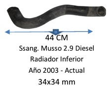 Manguera Radiador Superior-Ssangyong Musso 2.9 Diesel Radiador Superior Año 2003 - Actual -44 Cm