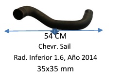 Manguera Radiador Inferior-Chevrolet. Sail Radiador Inferior 1.6, Año 2014- 54  Cm