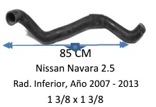 Manguera Radiador Inferior-Nissan Navarra 2.5. Radiador Inferior, Año 2007 - 2013 -85 Cm