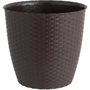 Maceta Redonda Estilo Ratán 25 X 23 Cm Marron Moro