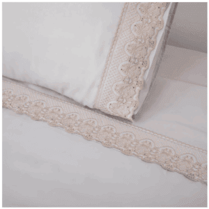 Juego Sábanas Broderie Color Santorini Microfibra 1.5 Plaza Beige